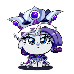 Size: 700x703 | Tagged: safe, artist:pia-sama, princess platinum, rarity, pony, unicorn, hearth's warming eve (episode), :<, cape, chibi, clothes, crown, cute, daaaaaaaaaaaw, eyeshadow, female, filly, floppy ears, frown, hnnng, jewelry, lidded eyes, looking at you, makeup, raribetes, regalia, serious, serious face, simple background, smol, solo, white background