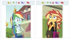 Size: 698x382 | Tagged: safe, derpibooru import, rainbow dash, sunset shimmer, better together, equestria girls, sock it to me, sock it to me: bulk biceps, derpibooru, geode of empathy, juxtaposition, magical geodes, meta