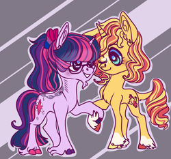 Size: 1600x1492 | Tagged: safe, artist:kiwigoat-art, sunset shimmer, twilight sparkle, unicorn, female, lesbian, shipping, sunsetsparkle