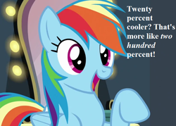 Size: 630x450 | Tagged: safe, derpibooru import, edit, edited screencap, screencap, rainbow dash, pegasus, pony, rarity investigates, 20% cooler, cropped, cute, dashabetes, reaction image, solo, speech