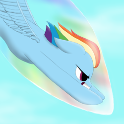 Size: 1000x1000 | Tagged: safe, artist:shoophoerse, derpibooru import, rainbow dash, pegasus, pony, flying, solo, sonic rainboom