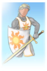 Size: 853x1280 | Tagged: safe, artist:arareroll, princess celestia, human, fantasy class, human male, knight, male, no face, shield, sun, sword, warrior, weapon