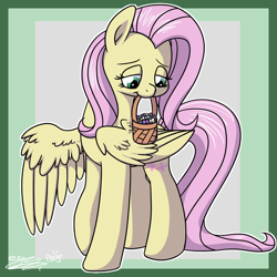 Size: 1000x1000 | Tagged: safe, artist:espeonna, fluttershy, pegasus, pony, basket, flower, mouth hold, solo