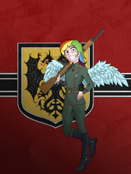 Size: 3000x4000 | Tagged: safe, artist:neeeverlucky, derpibooru import, rainbow dash, equestria girls, crossover, emblem, gun, military uniform, tanya degurechaff, weapon, wings, youjo senki