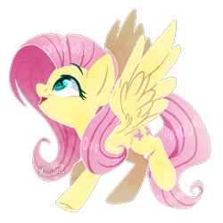 Size: 1000x1000 | Tagged: safe, artist:spacechickennerd, fluttershy, pegasus, pony, looking up, open mouth, simple background, solo, spread wings, starry eyes, transparent background, wingding eyes