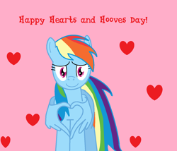 Size: 1408x1204 | Tagged: safe, artist:theawesomeguy98201, derpibooru import, rainbow dash, pegasus, pony, colored background, cute, dashabetes, front view, happy, heart, heart hands, hearts and hooves day, holiday, solo, valentine's day, wing hands, wings