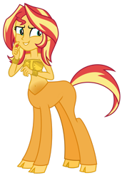 Size: 1024x1497 | Tagged: safe, artist:emeraldblast63, sunset shimmer, centaur, equestria girls, bandeau, bare shoulders, bracelet, centaurified, cloven hooves, jewelry, simple background, sleeveless, solo, species swap, strapless, transparent background