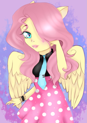 Size: 541x767 | Tagged: safe, artist:sanddy273, fluttershy, human, clothes, dress, eared humanization, humanized, necktie, pony coloring, winged humanization