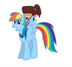 Size: 1024x964 | Tagged: safe, artist:theawesomeguy98201, derpibooru import, rainbow dash, human, pegasus, pony, crossover, happy, lynn loud, riding, simple background, smiling, the loud house, white background, wings