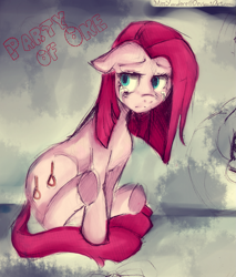 Size: 1307x1531 | Tagged: safe, artist:missyandere, pinkie pie, earth pony, pony, alternate cutie mark, crying, female, floppy ears, mare, noose, pinkamena diane pie, sad, solo