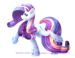 Size: 1023x796 | Tagged: safe, artist:calamity-studios, part of a set, rarity, pony, unicorn, female, long horn, mare, rainbow power, simple background, smiling, solo, transparent background