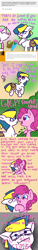 Size: 500x3314 | Tagged: safe, artist:artylovr, pinkie pie, rarity, oc, oc:silver quill (pony), earth pony, pony, unicorn, :i, alternate hairstyle, brain-swapped rarity, surprised