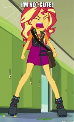 Size: 600x990 | Tagged: safe, edit, edited screencap, screencap, sunset shimmer, better together, equestria girls, forgotten friendship, angry, blatant lies, caption, complaining, cropped, crying, cute, denial, i'm not cute, image macro, implied shimmerbuse, lying, madorable, sad, shimmerbetes, solo, text, tsundere, whining