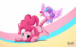 Size: 2560x1600 | Tagged: safe, artist:mysticalpha, derpibooru import, pinkie pie, princess flurry heart, earth pony, pony, cute, diaper, diapinkes, flurrybetes, wallpaper