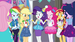 Size: 1920x1080 | Tagged: safe, screencap, applejack, fluttershy, opalescence, pinkie pie, rainbow dash, rarity, sci-twi, spike, spike the regular dog, sunset shimmer, twilight sparkle, dog, better together, equestria girls, fomo, exploitable, humane five, humane seven, humane six