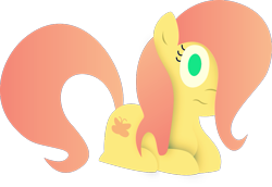 Size: 989x681 | Tagged: safe, artist:thepiday, derpibooru exclusive, fluttershy, pegasus, pony, alternate cutie mark, flat colors, hair over one eye, looking at you, lying down, simple, simple background, solo, transparent background