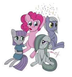 Size: 2119x2250 | Tagged: safe, artist:dotdotdotfreak, limestone pie, marble pie, maud pie, pinkie pie, earth pony, pony, confetti, pie sisters, simple background, transparent background