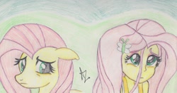 Size: 1024x540 | Tagged: safe, artist:artemissunlulamoon, fluttershy, equestria girls, duo, human ponidox, my little pony, shy, traditional art