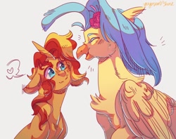 Size: 1280x1014 | Tagged: safe, artist:yuyusunshine, princess skystar, sunset shimmer, classical hippogriff, hippogriff, pony, my little pony: the movie, female, lesbian, shipping, skyset