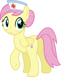 Size: 4747x6000 | Tagged: safe, artist:slb94, fluttershy, pegasus, pony, absurd resolution, blushing, cute, looking back, nurse, plot, role reversal, smiling