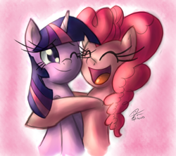 Size: 2872x2550 | Tagged: safe, artist:leadhooves, derpibooru import, pinkie pie, twilight sparkle, earth pony, pony, unicorn, cute, diapinkes, female, hug, lesbian, shipping, twiabetes, twinkie