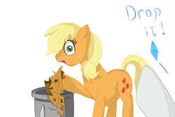 Size: 6000x4000 | Tagged: safe, artist:wilshirewolf, applejack, rarity, earth pony, pony, unicorn, made in manehattan, applejack's damaged hat, applejack's hat's death, hat, surprised, trash can