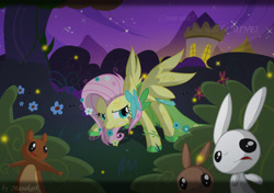 Size: 2053x1443 | Tagged: safe, artist:mahsira, fluttershy, pegasus, pony, rabbit, squirrel, the best night ever, flutterrage, scene interpretation