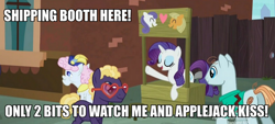 Size: 884x400 | Tagged: safe, edit, screencap, applejack, blue peeler, pearly stitch, rarity, earth pony, pony, unicorn, made in manehattan, charlie brown, charlie horse, female, heart, image macro, lesbian, lucy's advice booth, meme, peanuts, rarijack, shipping