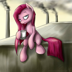 Size: 1241x1243 | Tagged: safe, artist:rule1of1coldfire, pinkie pie, earth pony, pony, coffee, factory, mug, pinkamena diane pie, solo