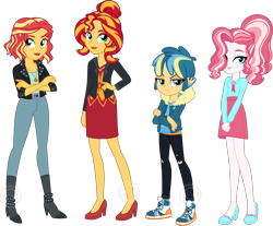 Size: 2251x1863 | Tagged: safe, artist:whalepornoz, sunset shimmer, oc, oc:shimmer shine, oc:skyshimmer, equestria girls, alternate hairstyle, geode of empathy, human sunset, magical geodes, offspring, older sunset, parent:flash sentry, parent:sunset shimmer, parents:flashimmer, short hair