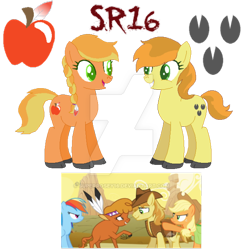 Size: 600x618 | Tagged: safe, artist:superrosey16, derpibooru import, applejack, braeburn, little strongheart, rainbow dash, earth pony, hybrid, pegasus, pony, bisony, braeheart, female, male, offspring, parent:braeburn, parent:little strongheart, parents:braeheart, shipping, straight