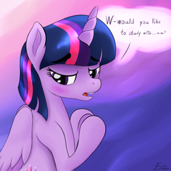 Size: 1600x1600 | Tagged: safe, artist:irregular-entity, derpibooru import, twilight sparkle, twilight sparkle (alicorn), alicorn, pony, blushing, bronybait, female, frown, looking down, mare, nervous, shy, sitting, solo, underhoof