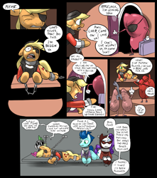 Size: 1024x1156 | Tagged: safe, artist:metal-kitty, applejack, rarity, soarin', spike, dragon, earth pony, pony, unicorn, comic, crossover, demo jack, demoman, hallucination, heart, liver, lungs, miss pauling, pyro, rarispy, spike pyro, spy, team fortress 2, wat