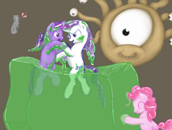 Size: 650x495 | Tagged: safe, artist:haretrinity, derpibooru import, pinkie pie, rarity, twilight sparkle, earth pony, pony, unicorn, beholder, context is for the weak, dungeons and dragons, gelatinous cube, illithid, mind flayer, this will end in tears and/or death, underdark, wat