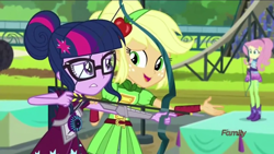 Size: 1280x720 | Tagged: safe, screencap, applejack, fluttershy, sci-twi, twilight sparkle, equestria girls, friendship games, archery, arrow, bow (weapon), bow and arrow, crying, magic capture device, weapon