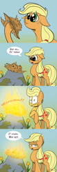 Size: 1200x3596 | Tagged: safe, artist:pimander1446, applejack, earth pony, pony, made in manehattan, applejack's damaged hat, applejack's hat's death, comic, fire, solo, spontaneous combustion