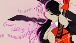 Size: 1920x1080 | Tagged: safe, artist:alexpony, artist:monochromaticbay, artist:skycraftdie, derpibooru import, octavia melody, earth pony, pony, bow (instrument), cello, cello bow, eyes closed, musical instrument, vector, wallpaper