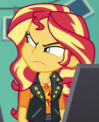 Size: 703x865 | Tagged: safe, screencap, sunset shimmer, better together, equestria girls, forgotten friendship, cropped, frown, solo