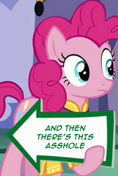 Size: 540x803 | Tagged: safe, edit, edited screencap, screencap, pinkie pie, earth pony, pony, spice up your life, and then there's this asshole, juxtaposition bait, solo, vulgar