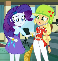 Size: 699x727 | Tagged: safe, screencap, applejack, rarity, equestria girls, friendship games, belly button, bracelet, clothes, cropped, jewelry, midriff, skirt