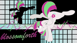 Size: 2560x1440 | Tagged: safe, artist:claritea, artist:murknl, derpibooru import, blossomforth, pegasus, pony, female, flexible, floppy ears, mare, solo, splits, vector, wallpaper