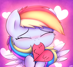 Size: 2300x2111 | Tagged: safe, artist:heavymetalbronyyeah, derpibooru import, rainbow dash, pegasus, pony, blushing, bronybait, bust, cheek fluff, cute, dashabetes, ear fluff, eyes closed, female, heart, high res, hnnng, holiday, leg fluff, mare, smiling, solo, tomboy, valentine's day, valentine's day card