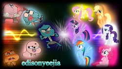 Size: 1920x1080 | Tagged: safe, derpibooru import, applejack, fluttershy, pinkie pie, rainbow dash, rarity, twilight sparkle, twilight sparkle (alicorn), alicorn, earth pony, pegasus, pony, unicorn, anais watterson, darwin watterson, gumball watterson, mane six, nicole watterson, richard watterson, the amazing world of gumball