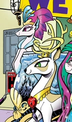 Size: 456x775 | Tagged: safe, artist:andypriceart, idw, king aspen, princess celestia, queen novo, deer, seapony (g4), my little pony: the movie, spoiler:comic61, king, queen