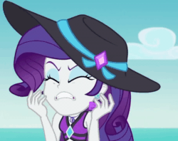 Size: 800x633 | Tagged: safe, screencap, rarity, better together, equestria girls, lost and found, animated, clothes, cropped, drama queen, ear piercing, earring, freakout, gif, hat, jewelry, marshmelodrama, my ear was naked, panic, piercing, rarity being rarity, solo, swimsuit