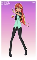 Size: 1920x3120 | Tagged: safe, artist:banquo0, sunset shimmer, human, art pack:my little persona, clothes, humanized, jacket, leather jacket, pants, shoes, solo