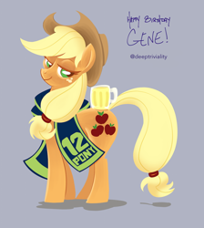 Size: 894x1000 | Tagged: safe, artist:deeptriviality, applejack, earth pony, pony, bedroom eyes, cider, looking at you, smiling, solo