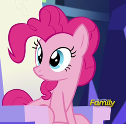 Size: 388x382 | Tagged: safe, screencap, pinkie pie, pony, spice up your life, cute, discovery family logo, solo