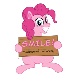 Size: 2880x2880 | Tagged: safe, artist:klystron2010, pinkie pie, earth pony, pony, sign, simple background, solo, transparent background