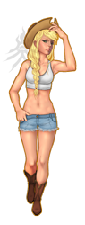 Size: 468x1226 | Tagged: dead source, safe, artist:n0vaxis, applejack, human, armpits, belly button, boots, clothes, daisy dukes, humanized, midriff, simple background, solo, tanktop, transparent background, watermark